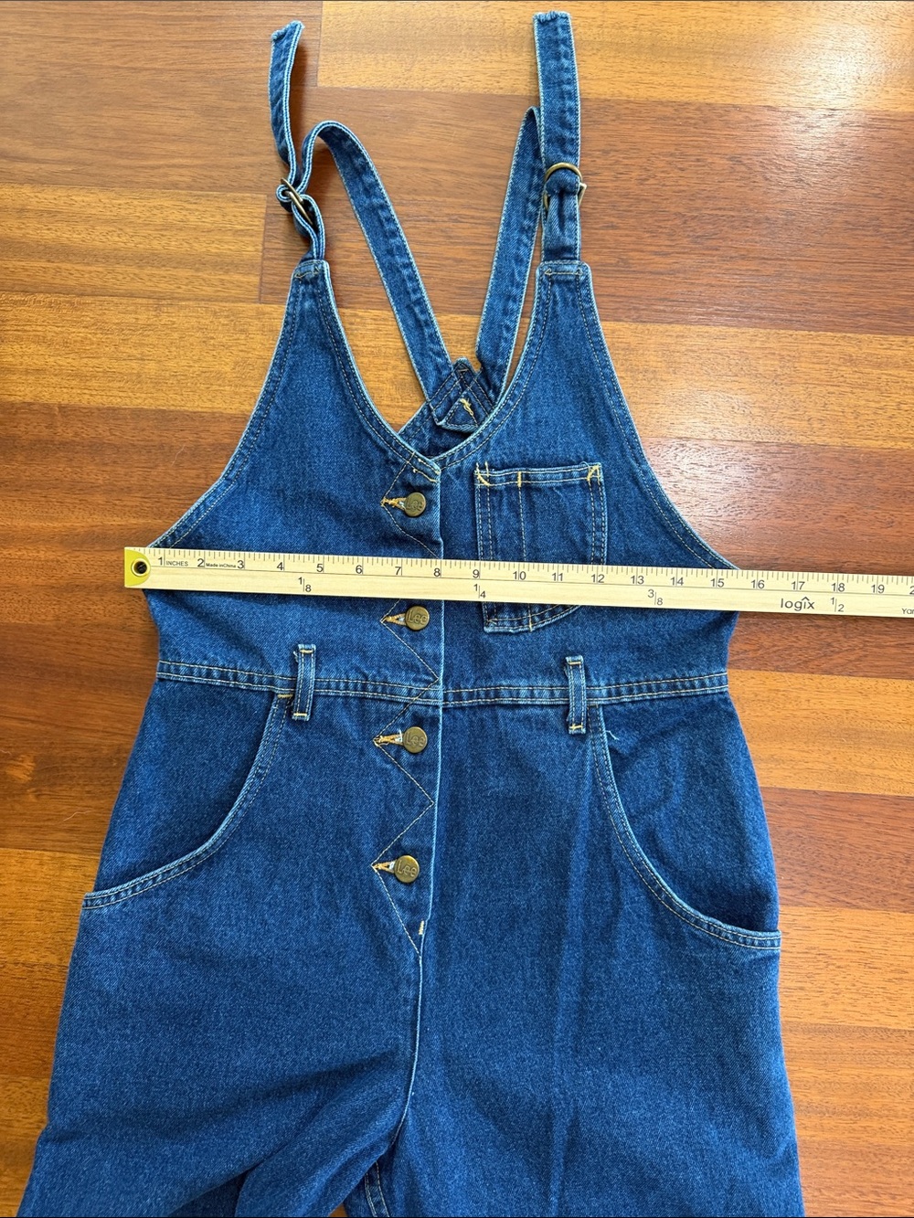 Rare Vintage Lee Denim Overalls Jumpsuit Button Front Medium Wash Indigo 80s 90s - Picture 13 of 14